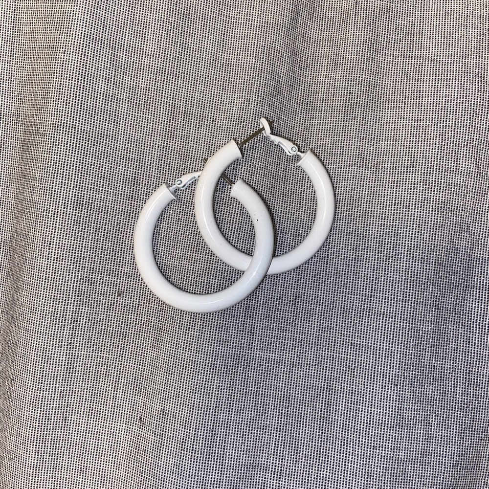 Lisa Gozlan White Hoop Earrings